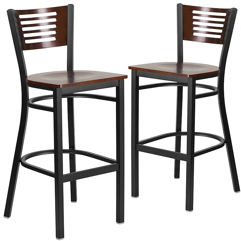 Flash Furniture HERCULES Series Traditional Metal Slat Back Restaurant Barstool, Black/Walnut, 2-Pieces/Pack (2XUDG6H1BWAL) image 1