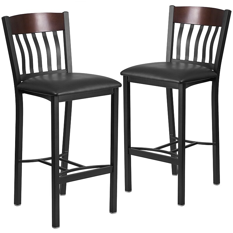 Flash Furniture Eclipse Traditional Metal Vertical Back Restaurant Barstool, Black/Walnut, 2-Pieces/Pack (2XUDG60618BWBKV) image 1
