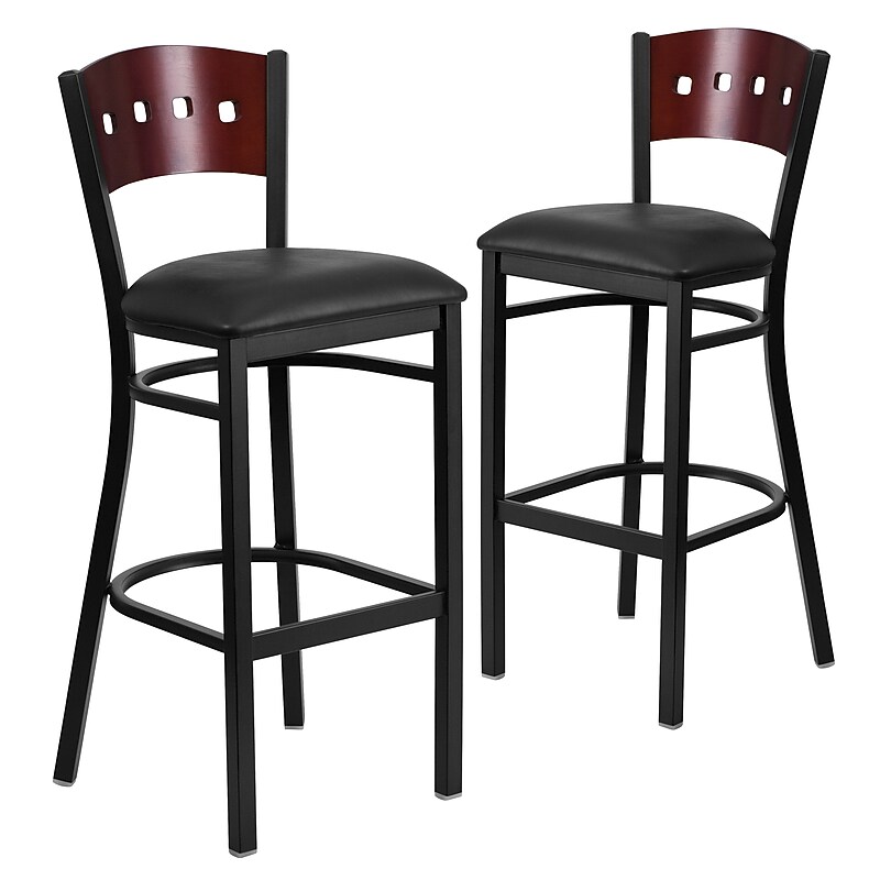 Flash Furniture HERCULES Traditional Metal Square Back Restaurant Barstool, Black/Mahogany, 2-Pieces/Pack (2XUDG515MAHBBKV) image 1