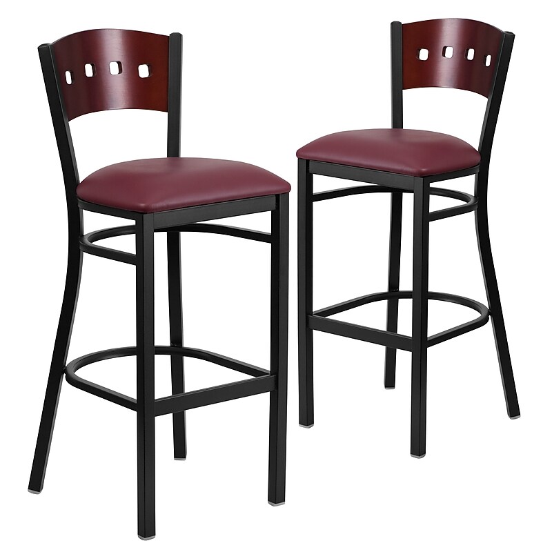 Flash Furniture HERCULES Traditional Metal Square Back Barstool, Black/Mahogany/Burgundy, 2-Pieces/Pack (2XUDG515MAHBBGV) image 1