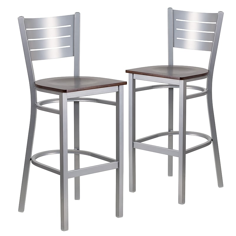 Flash Furniture HERCULES Series Traditional Metal Slat Back Restaurant Barstool, Silver/Walnut, 2-Pieces/Pack (2XUDG60402BWAW) image 1