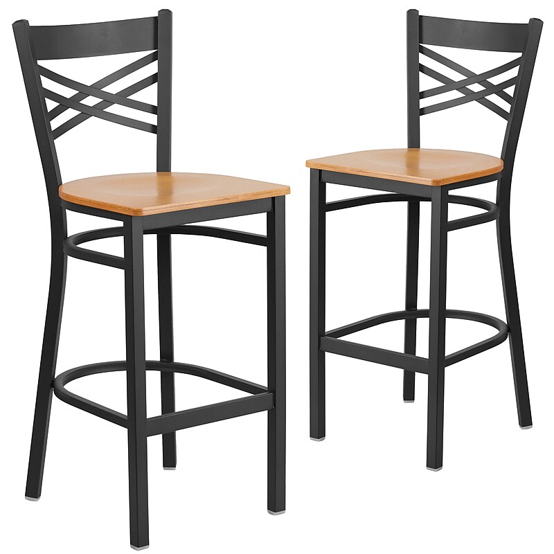 Flash Furniture HERCULES Series Traditional Metal X-Back Barstool, Black/Natural Wood Seat, 2-Pieces/Pack (2XU6FOBXBARNTW) image 1