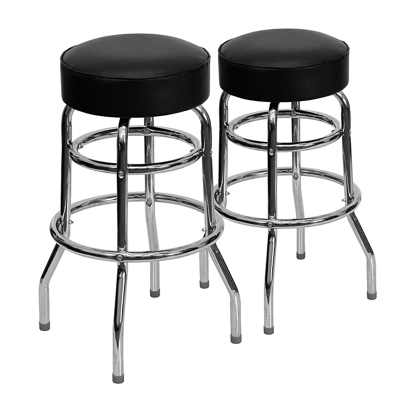 Flash Furniture Bruno Traditional Metal Double Ring Barstool without Back, Chrome/Black, 2-Pieces/Pack (2XUD100) image 1