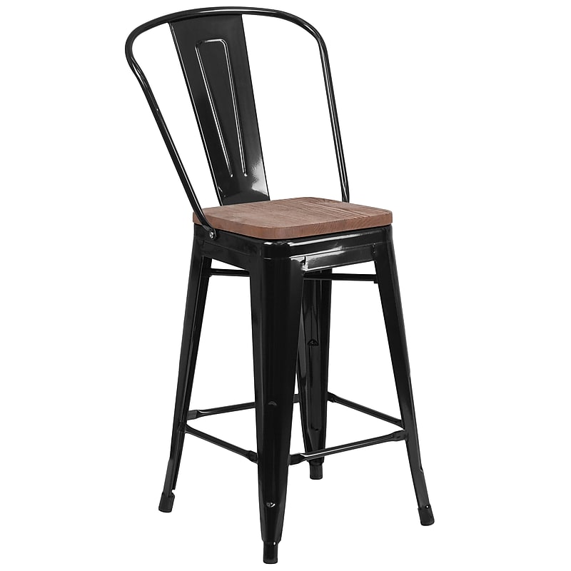 Flash Furniture Lily Contemporary Metal Vertical Back Counter Height Stool, Black (CH3132024GBBKW) image 1
