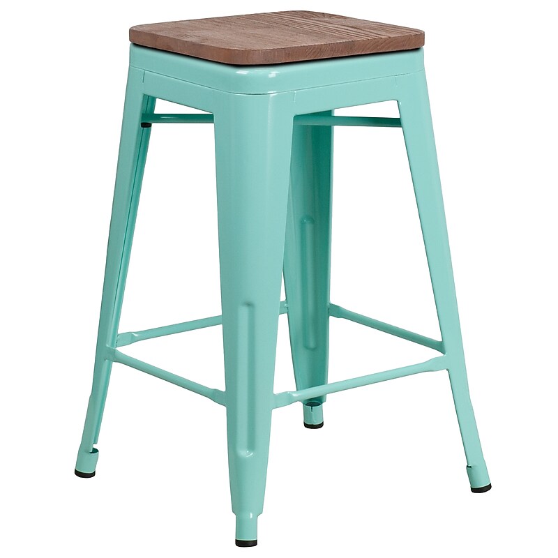 Flash Furniture Sinclair Industrial Metal Counter Height Stool without Back, Mint Green (ETBT350324MINTW) image 1