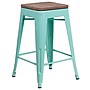 Flash Furniture Sinclair Industrial Metal Counter Height Stool without Back, Mint Green (ETBT350324MINTW)~#|#~sp152800109_sc7
