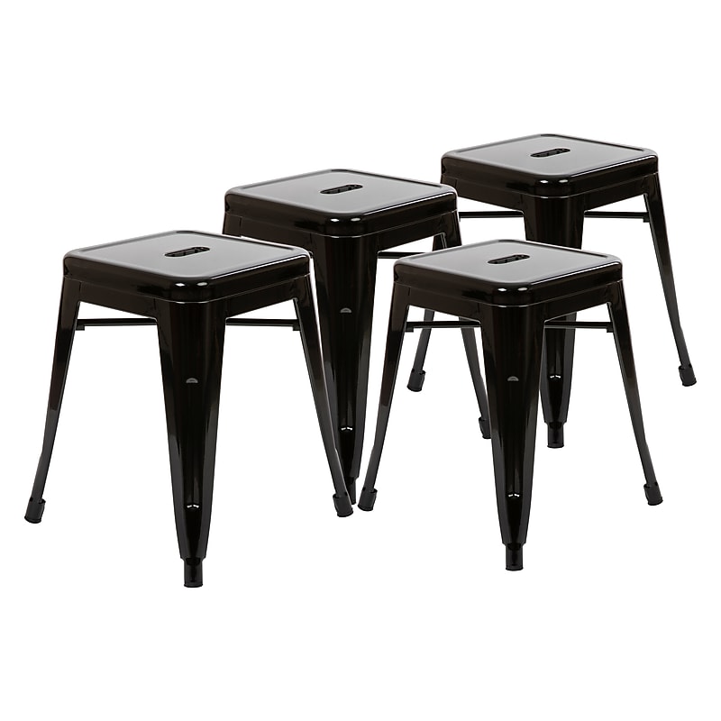 Flash Furniture Kai Industrial Iron Table Height Stackable Restaurant Stool without Back, Black, 4-Pieces/Pack (ETBT350318BLK) image 1