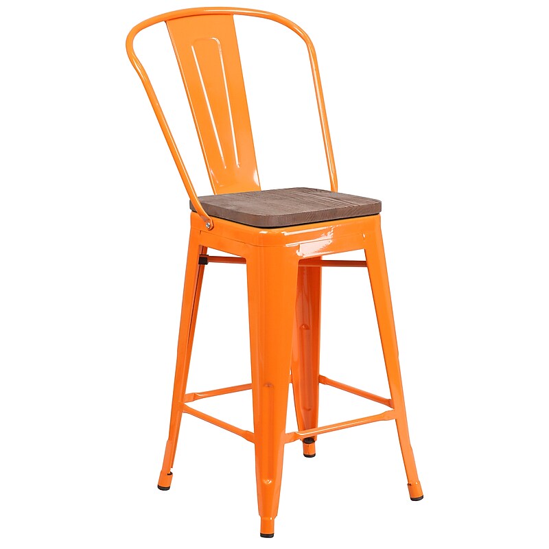 Flash Furniture Lily Contemporary Metal Vertical Back Counter Height Stool, Orange (CH3132024GBORW) image 1