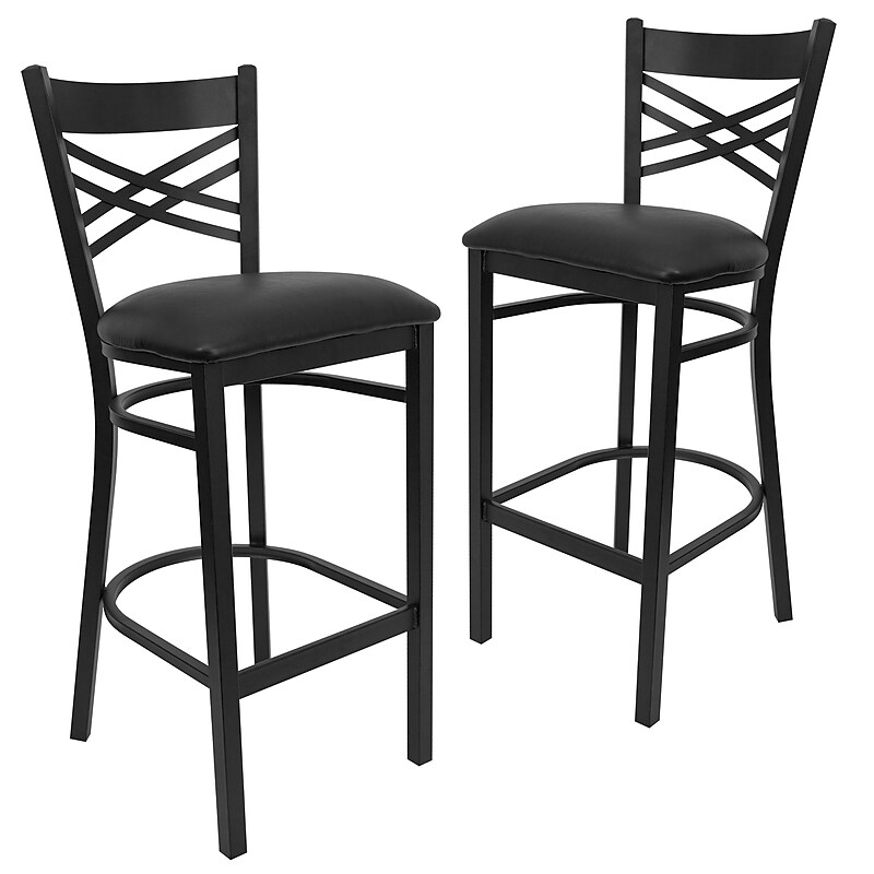 Flash Furniture HERCULES Series Traditional Metal X-Back Barstool, Black/Black Seat, 2-Pieces/Pack(2XU6FOBXBBKV) image 1