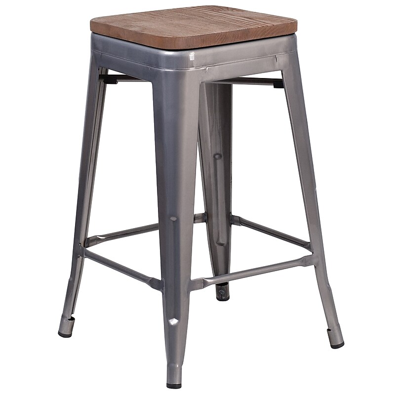 Flash Furniture Lincoln Contemporary Metal Counter Height Stool without Back, Clear Coat (XUDGTP000424W) image 1
