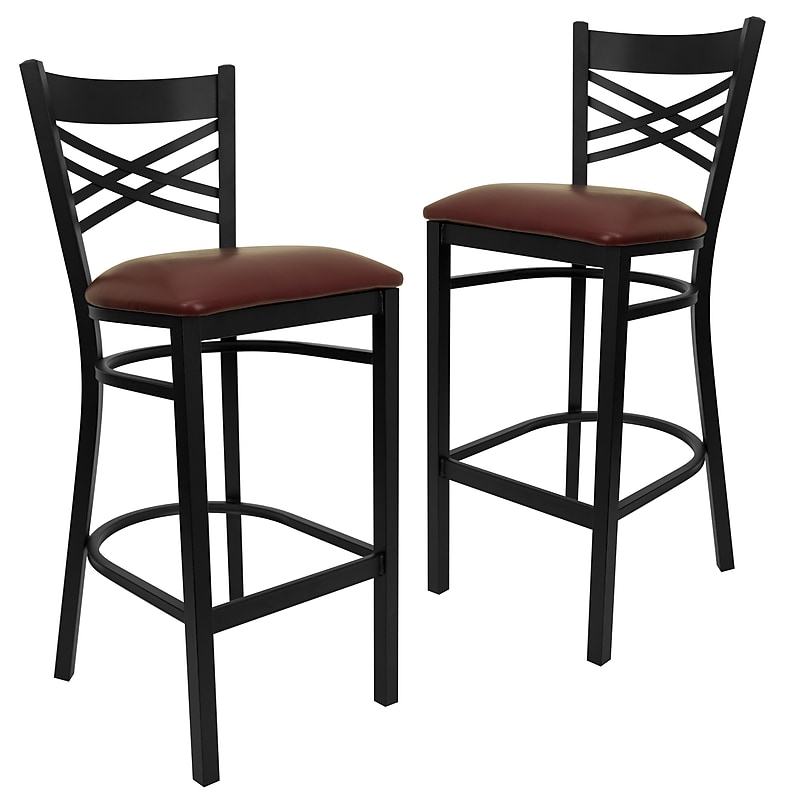 Flash Furniture HERCULES Series Traditional Metal X-Back Barstool, Black/Burgundy Seat, 2-Pieces/Pack (2XU6FOBXBBRV) image 1