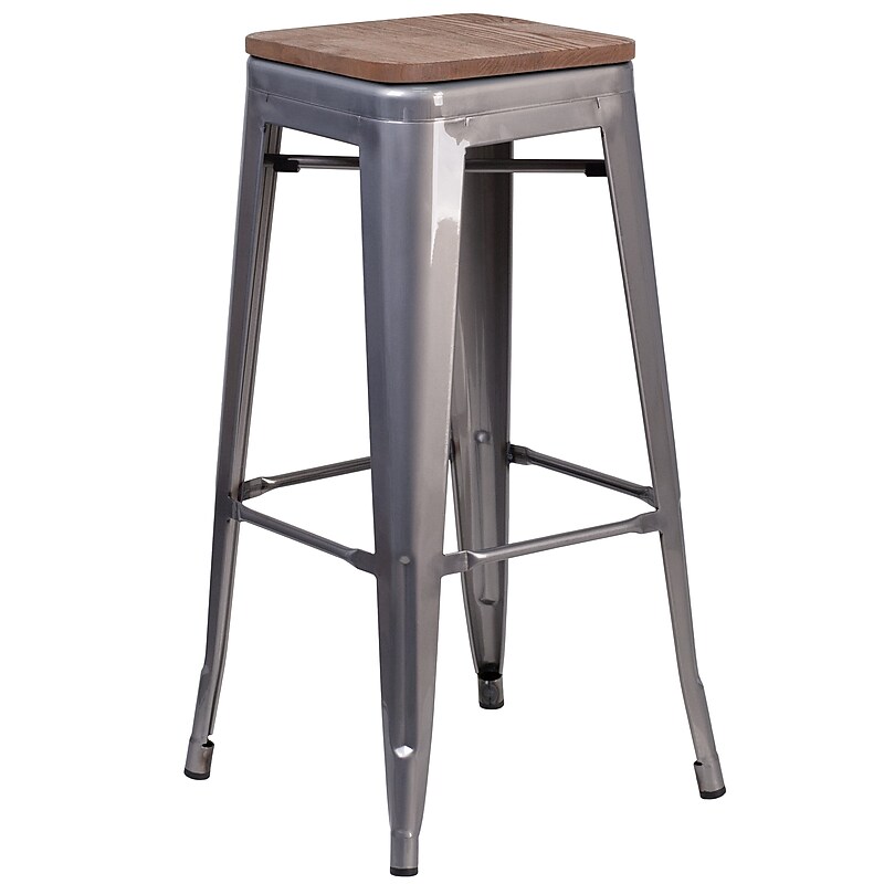 Flash Furniture Lincoln Contemporary Metal Barstool without Back, Clear Coat (XUDGTP000430W) image 1