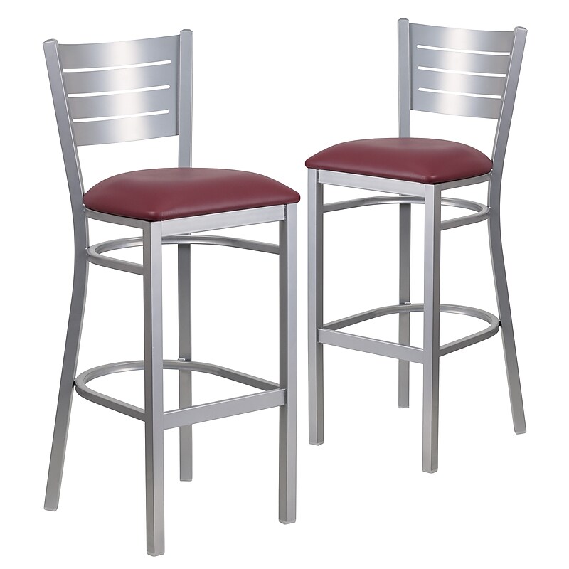 Flash Furniture HERCULES Series Traditional Metal Slat Back Restaurant Barstool, Silver/Burgundy, 2-Pieces/Pack (2XUDG60402BBGV) image 1