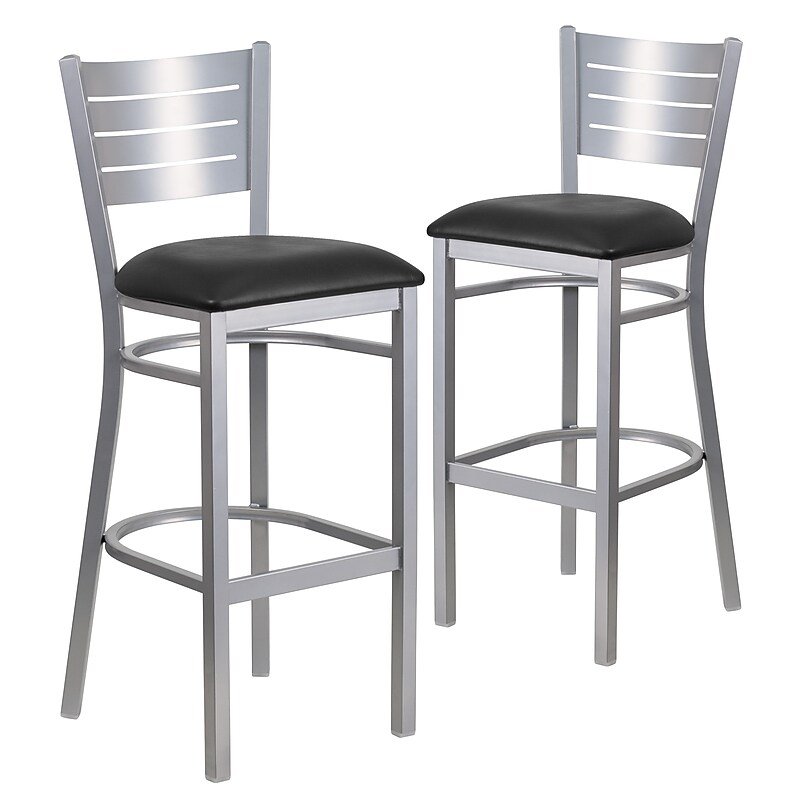 Flash Furniture HERCULES Series Traditional Metal Slat Back Restaurant Barstool, Silver/Black, 2-Pieces/Pack (2XUDG60402BBKV) image 1
