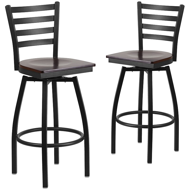 Flash Furniture HERCULES Series Traditional Metal Ladder Back Barstool, Black/Walnut Wood Seat, 2-Pieces/Pack (2XU6F8BLDSWVWAW) image 1