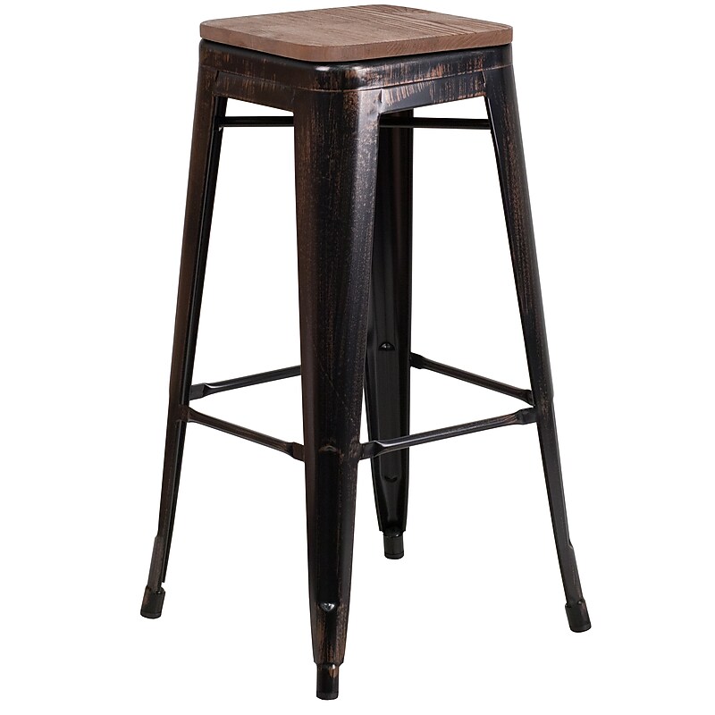 Flash Furniture Lily Industrial Metal Barstool without Back, Black-Antique Gold (CH3132030BQW) image 1