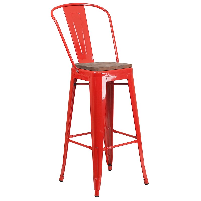 Flash Furniture Lily Contemporary Metal Vertical Back Barstool, Red (CH3132030GBREDW) image 1