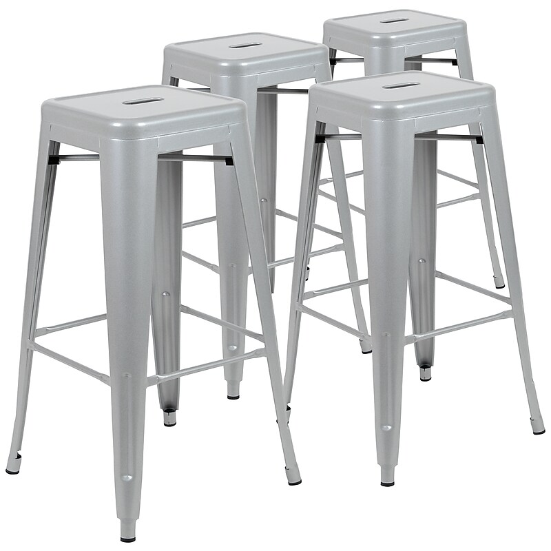 Flash Furniture Cierra Industrial Metal Indoor Bar Stool without Back, Silver, 4-Pieces/Pack (4ET3132030SVR) image 1