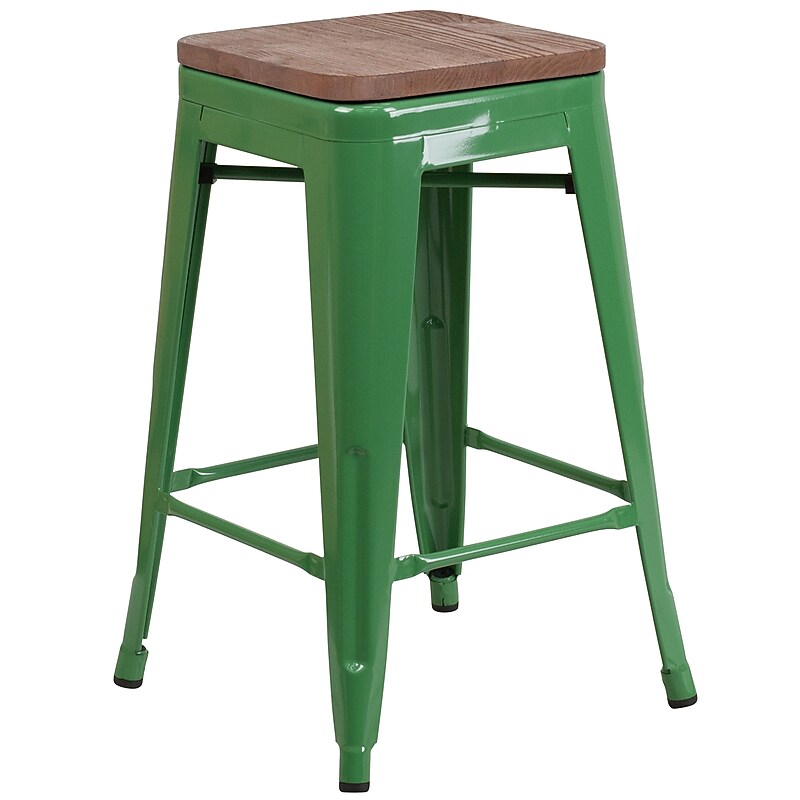 Flash Furniture Lily Industrial Metal Counter Height Stool without Back, Green (CH3132024GNW) image 1