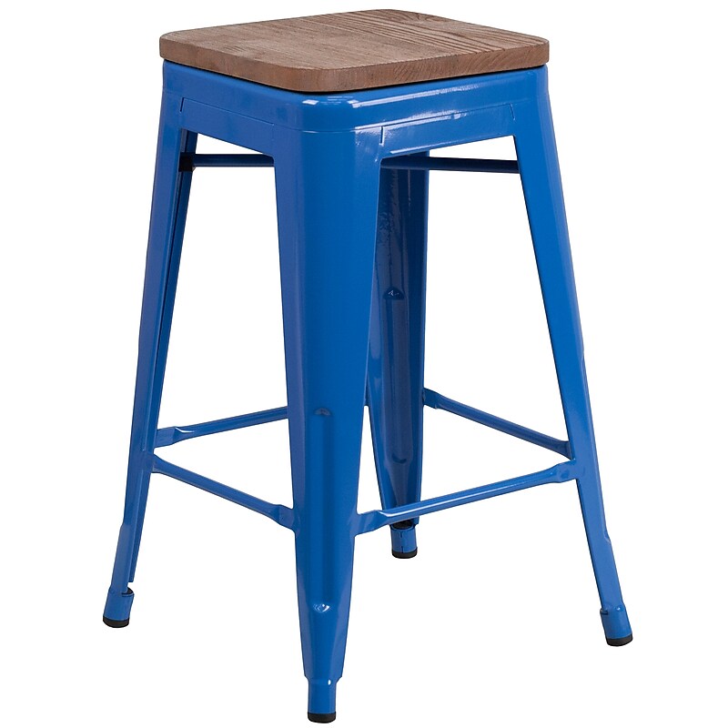 Flash Furniture Lily Industrial Metal Counter Height Stool without Back, Blue (CH3132024BLW) image 1