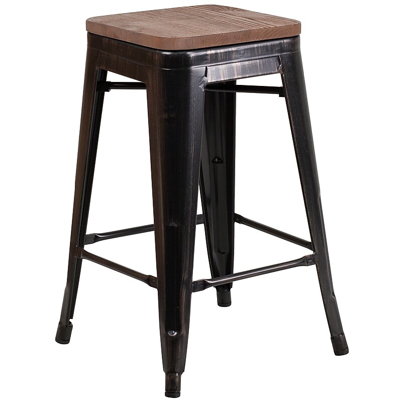 Flash Furniture Lily Industrial Metal Counter Height Stool without Back, Black-Antique Gold (CH3132024BQW) image 1
