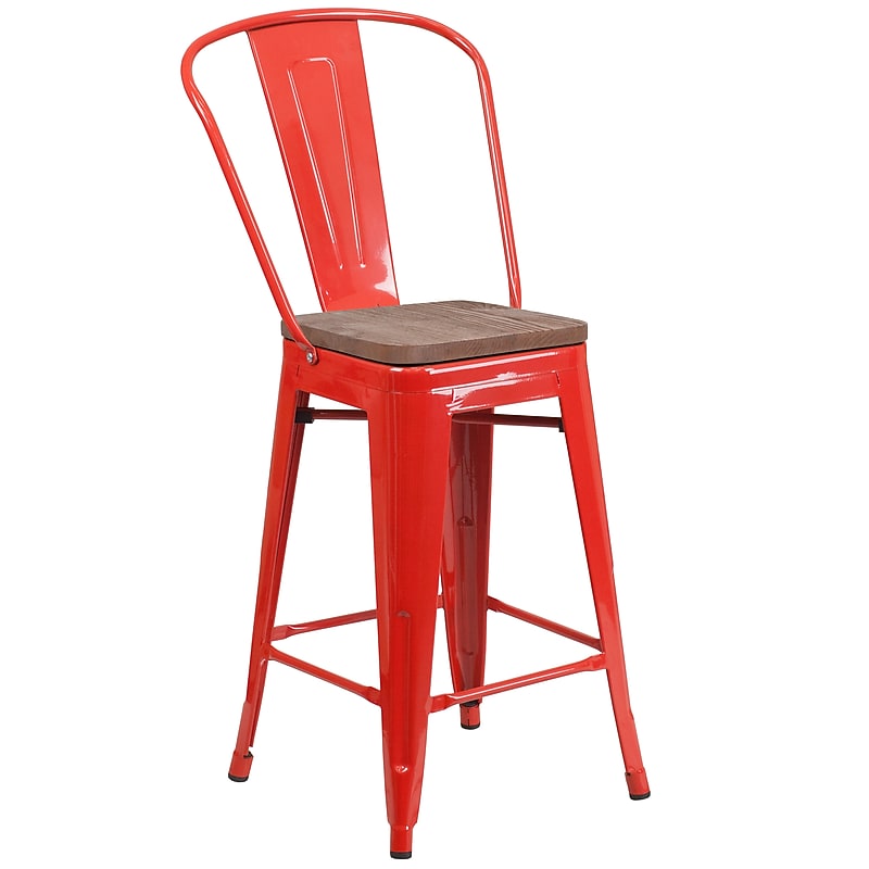 Flash Furniture Lily Contemporary Metal Vertical Back Counter Height Stool, Red (CH3132024GBREDW) image 1