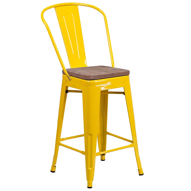 Flash Furniture Lily Contemporary Metal Vertical Back Counter Height Stool, Yellow (CH3132024GBYLW) image 1