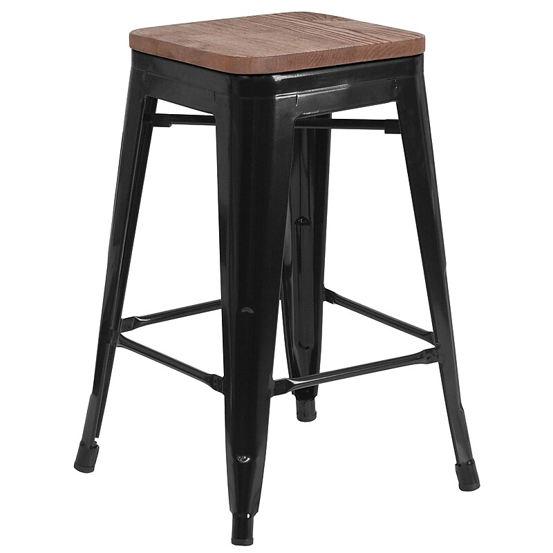 Flash Furniture Lily Industrial Metal Counter Height Stool without Back, Black (CH3132024BKW) image 1