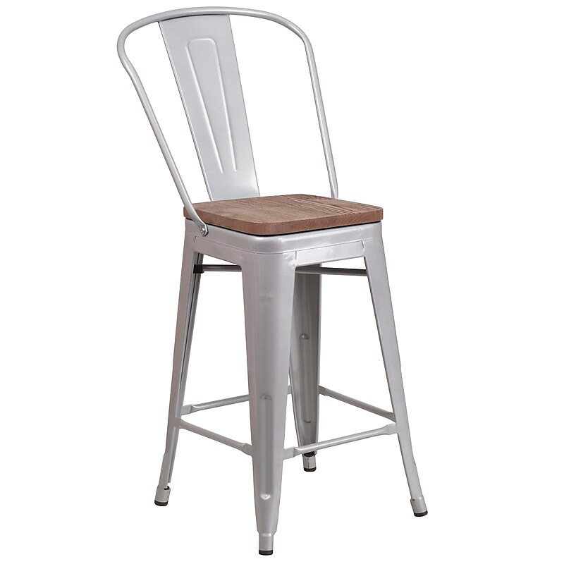 Flash Furniture Lily Contemporary Metal Vertical Back Counter Height Stool, Silver (CH3132024GBSILW) image 1