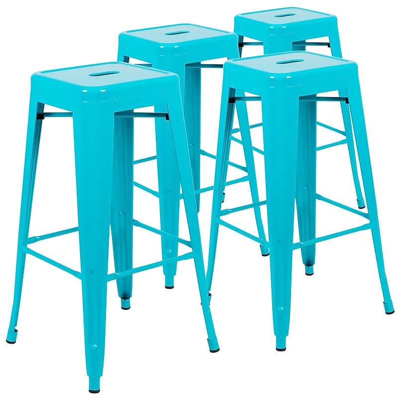 Flash Furniture Cierra Industrial Metal Indoor Bar Stool without Back, Teal, 4-Pieces/Pack (4ET3132030TLR) image 1
