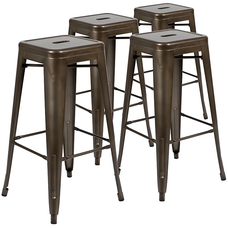 Flash Furniture Cierra Industrial Metal Indoor Bar Stool without Back, Gun Metal Gray, 4-Pieces/Pack (4ET3132030GNR) image 1
