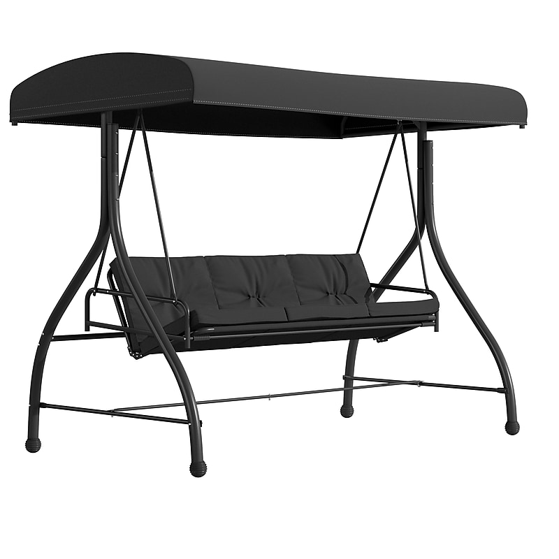 Flash Furniture Tellis 3-Seat Outdoor Converting Patio Swing, Black (TLH007BK) image 1