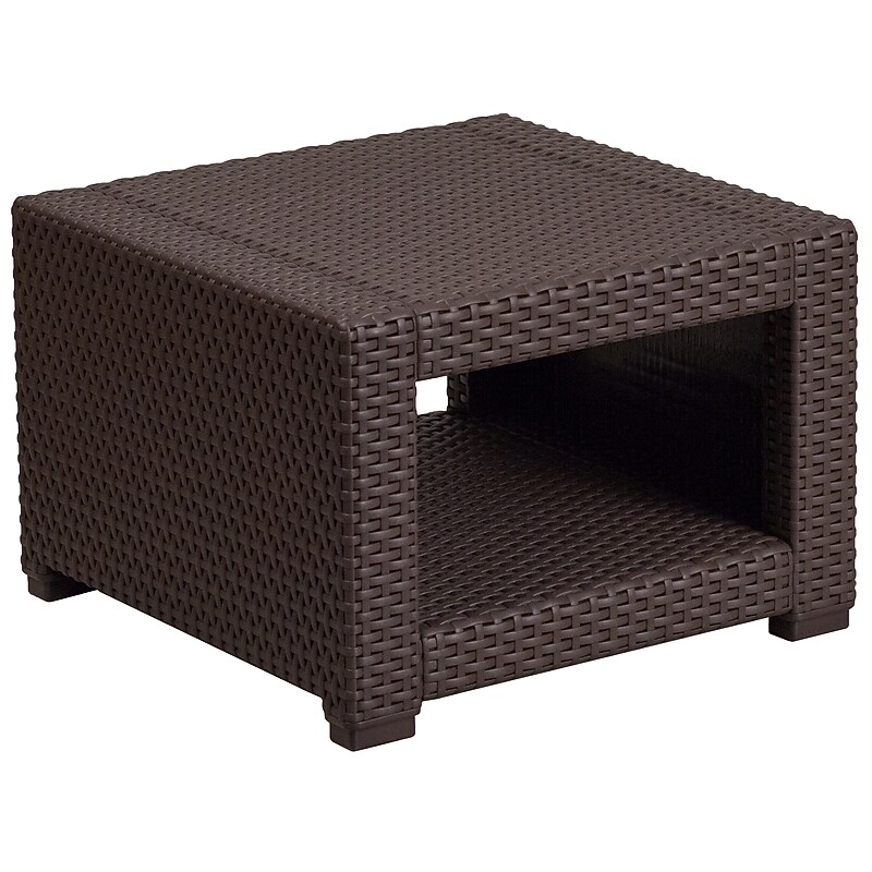 Flash Furniture Seneca Faux Rattan End Table, Chocolate Brown (DADSF1S) image 1