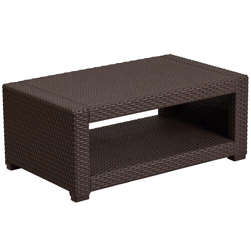 Flash Furniture Seneca Faux Rattan Coffee Table, Chocolate Brown (DADSF1R) image 1