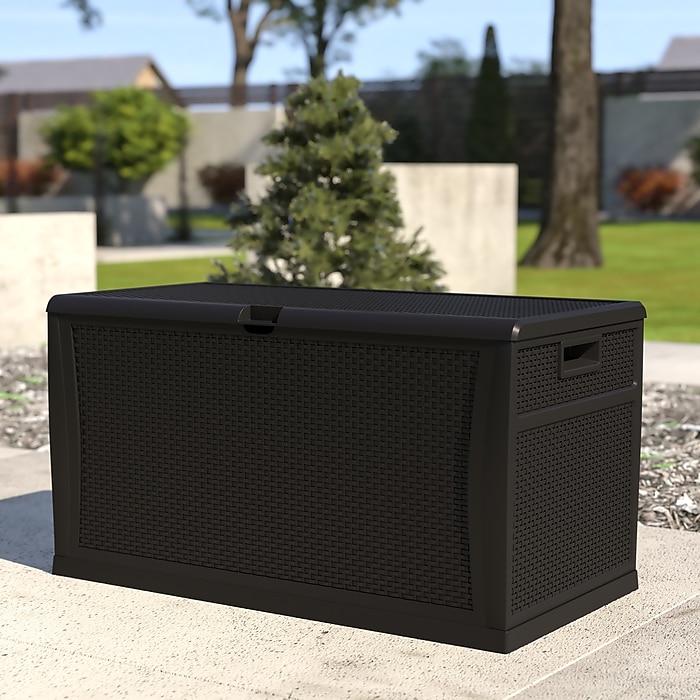 Flash Furniture Nobu Outdoor Waterproof Plastic Deck Box, Black