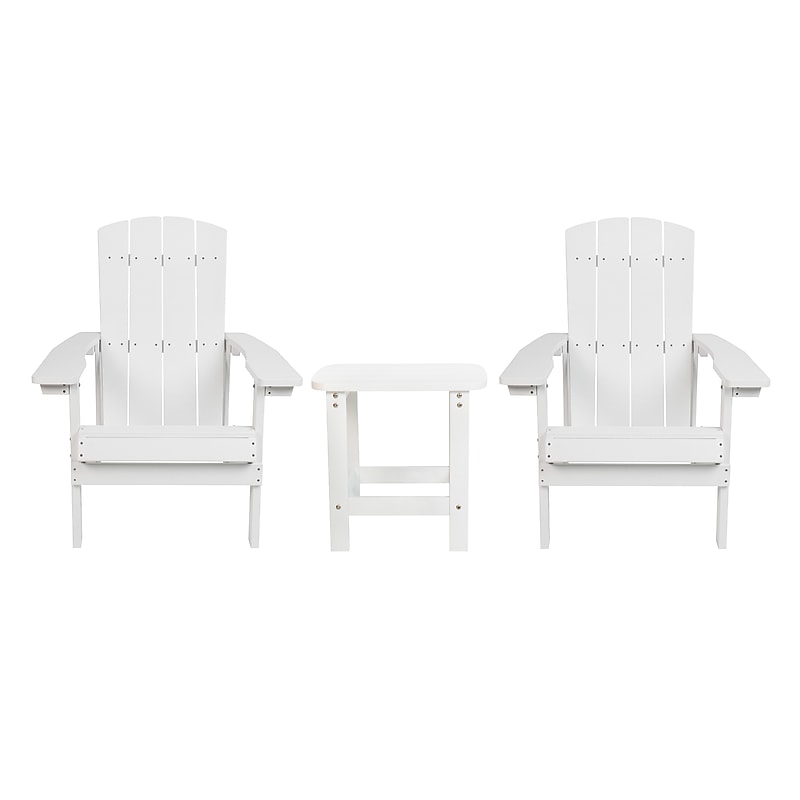 Flash Furniture Charlestown All-Weather Poly Resin Wood Adirondack Chairs with Side Table, White, 3/Set (JJC145012T141WH) image 1