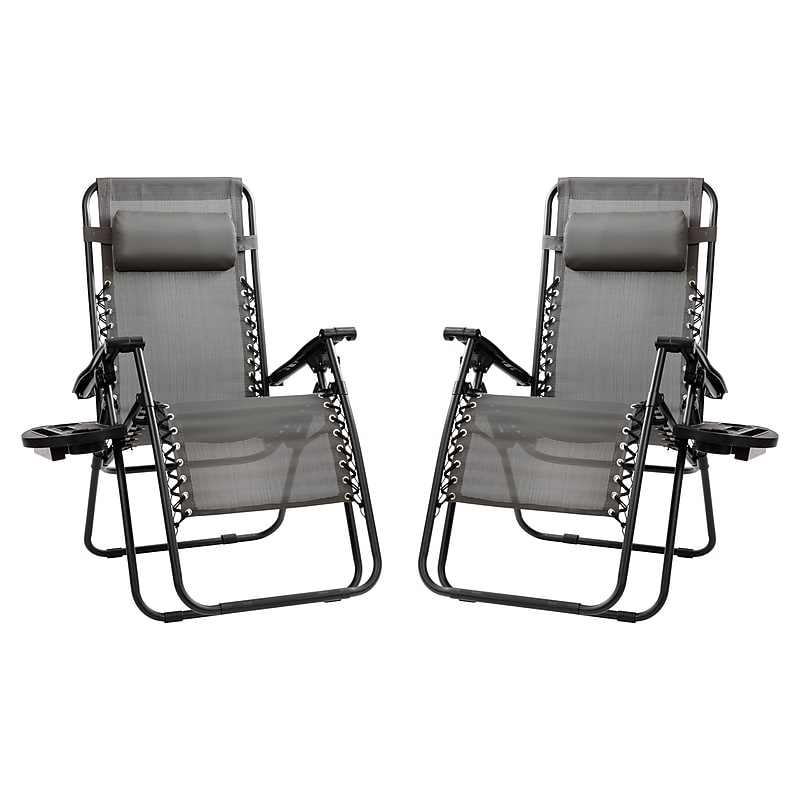 Flash Furniture Celestial Folding Reclining Lounge Chair with Pillow and Cup Holder Tray, Gray, 2/Pack (2GM103122SSGR) image 1