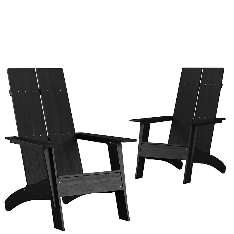 Flash Furniture Sawyer All-Weather Poly Resin Wood Adirondack Chairs, Black, 2/Pack (2JJC14509BK) image 1