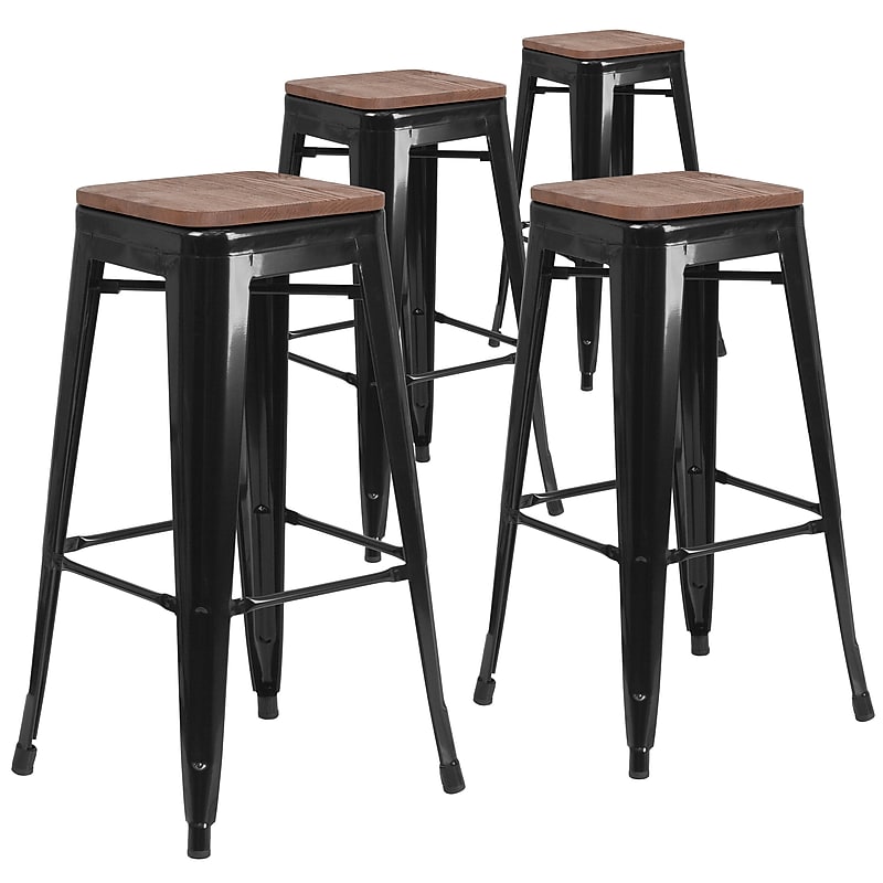 Flash Furniture Lily Industrial Metal Barstool without Back, Black, 4-Pieces/Pack (4CH3132030BKW) image 1