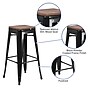 Flash Furniture Lily Industrial Metal Barstool without Back, Black, 4-Pieces/Pack (4CH3132030BKW)~#|#~sp152801985_sc7