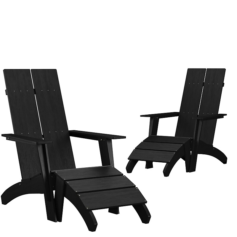 Flash Furniture Sawyer Poly Resin Wood Adirondack Set, Black, 4-Pieces (2JJC1450914309B) image 1