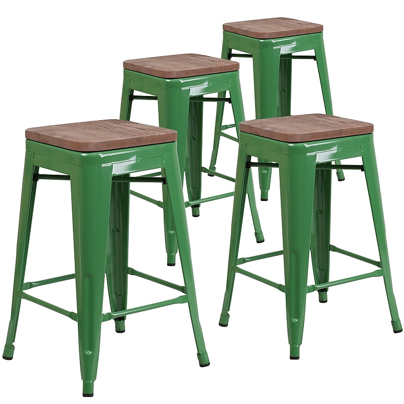 Flash Furniture Lily Industrial Metal Counter Height Stool without Back, Green, 4-Pieces/Pack (4CH3132024GNW) image 1