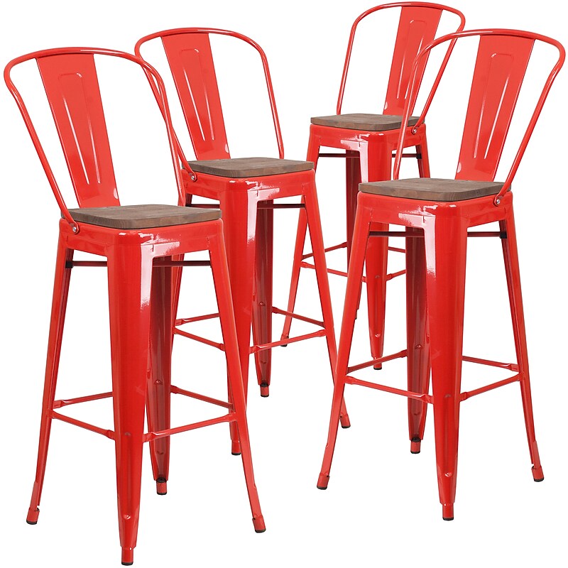 Flash Furniture Lily Contemporary Metal Vertical Back Barstool, Red, 4-Pieces/Pack (4CH3132030GBRDW) image 1