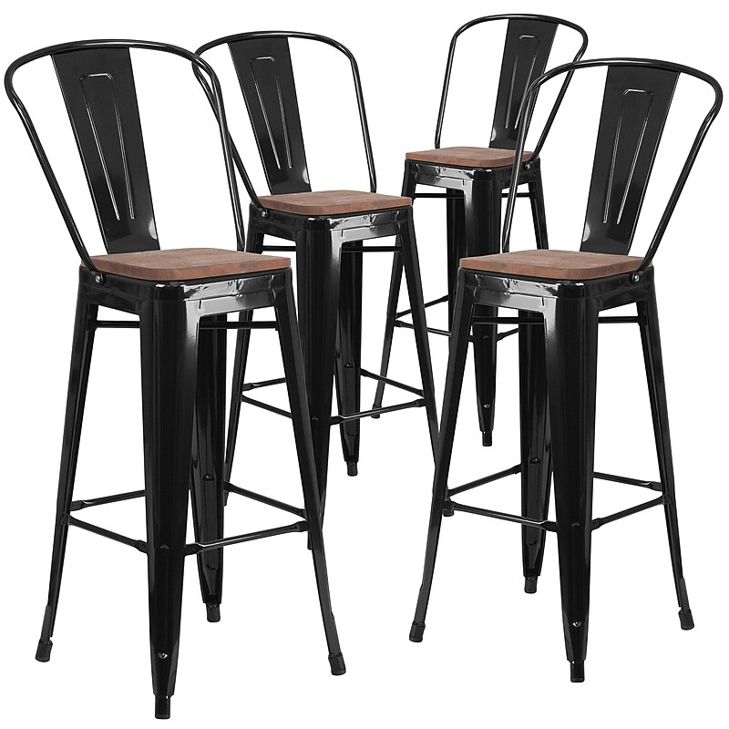 Flash Furniture Lily Contemporary Metal Vertical Back Barstool, Black, 4-Pieces/Pack (4CH3132030GBBKW) image 1