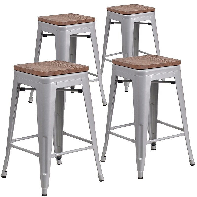 Flash Furniture Lily Industrial Metal Counter Height Stool without Back, Silver, 4-Pieces/Pack (4CH3132024SILW) image 1