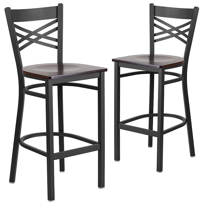 Flash Furniture HERCULES Series Traditional Metal X-Back Barstool, Black/Walnut Wood Seat, 2-Pieces/Pack (2XU6FOBXBARWAW) image 1