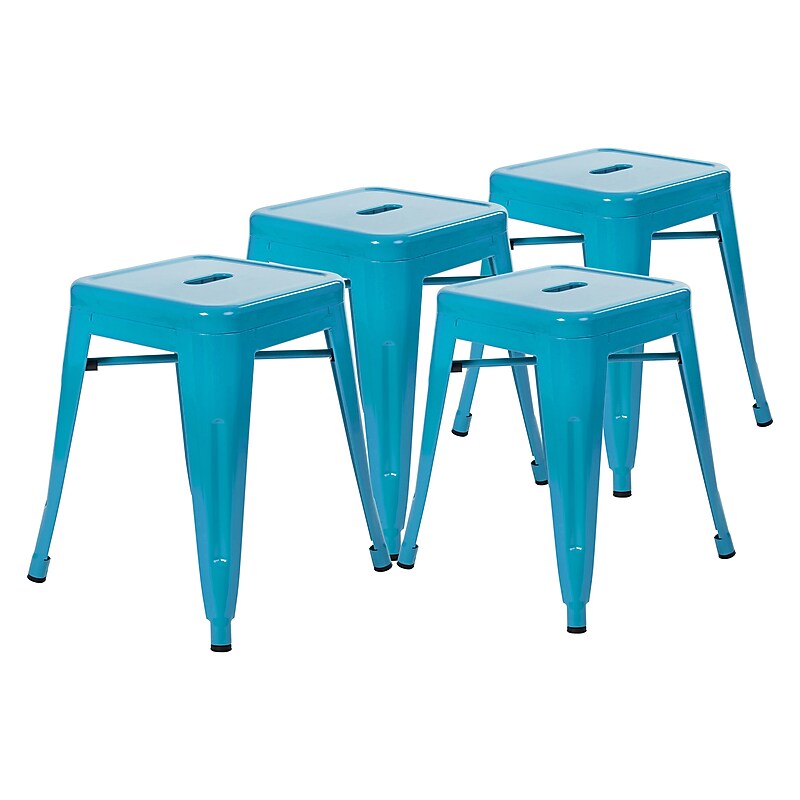 Flash Furniture Kai Industrial Iron Table Height Stackable Restaurant Stool without Back, Teal, 4-Pieces/Pack (ETBT350318TL) image 1
