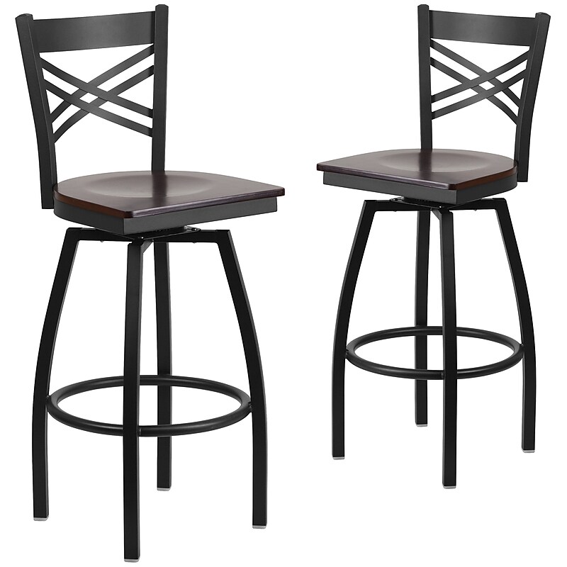 Flash Furniture HERCULES Series Traditional Metal X-Back Barstool, Black/Walnut Wood Seat, 2-Pieces/Pack (2XU6F8BXSWVWAW) image 1