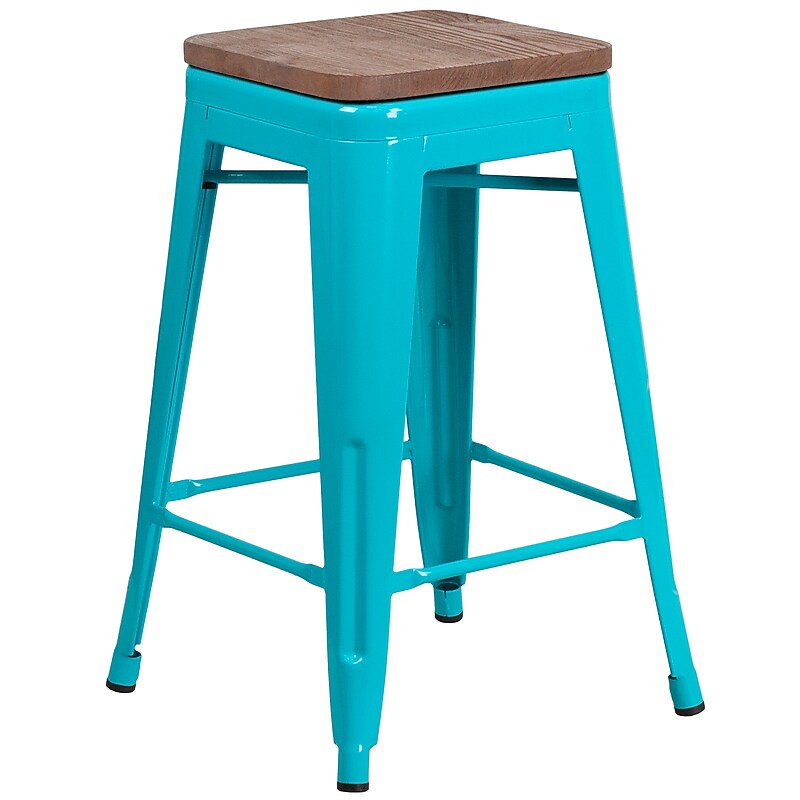 Flash Furniture Sinclair Industrial Metal Counter Height Stool without Back, Crystal Teal-Blue (ETBT350324CBW) image 1