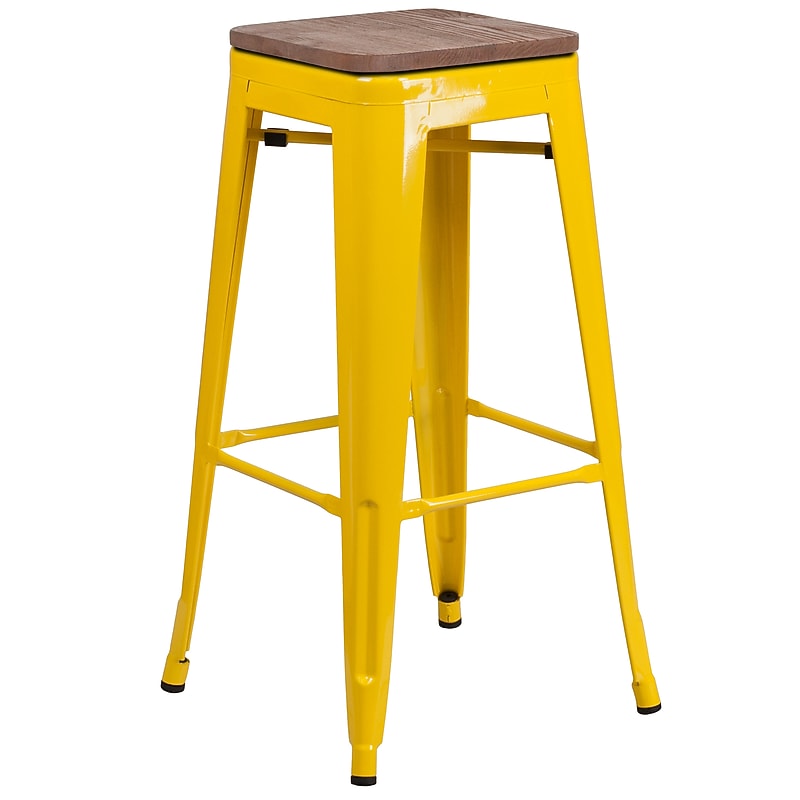 Flash Furniture Lily Industrial Metal Barstool without Back, Yellow (CH3132030YLW) image 1